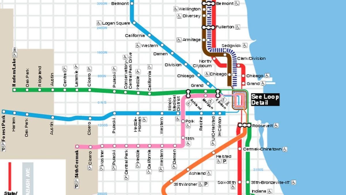 Chicago haritası mavi çizgi