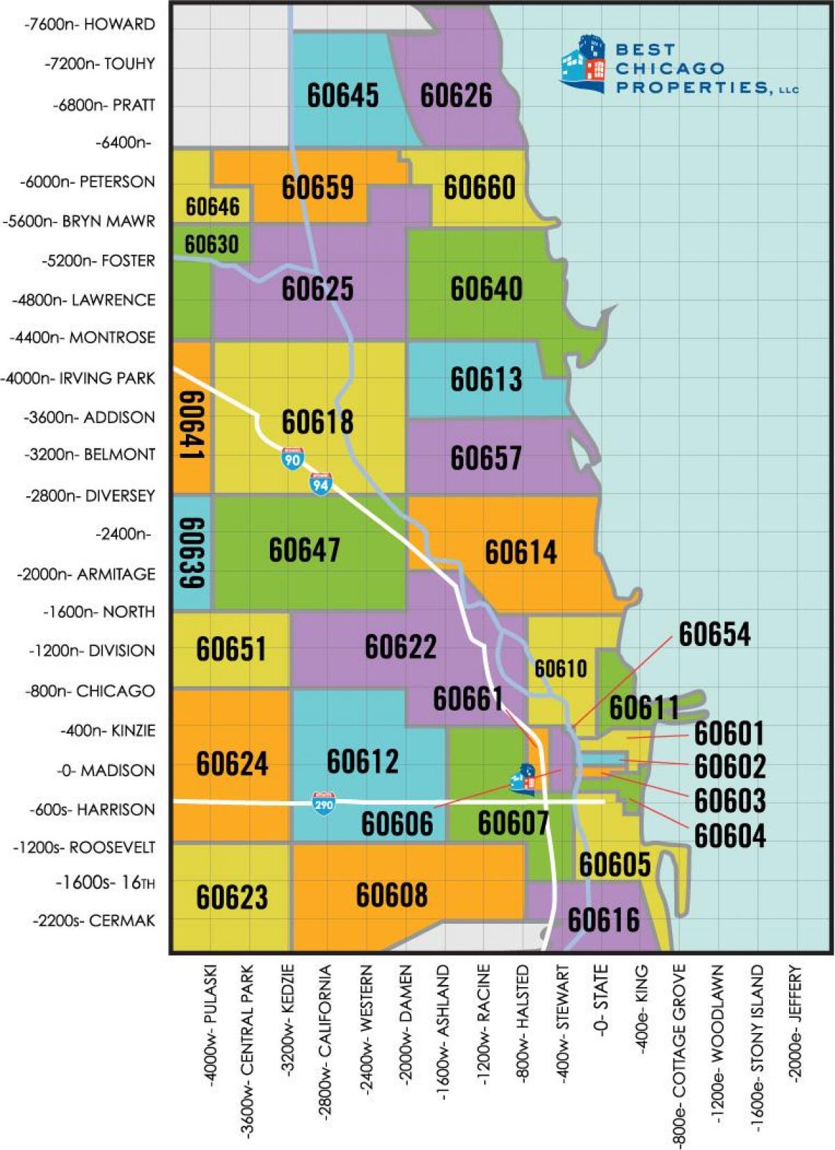 Chicago alan kodu Haritayı zip